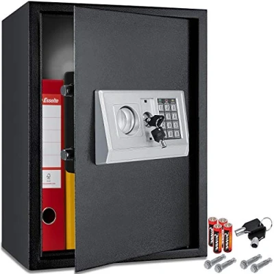 Afbeelding van KESSER® Elektrische kluis 50x35x34,5 XXL Deurdikte 4mm Elektronische safe Dubbele boutvergrendeling Wandkluis Ink. montagemateriaal documentenkluis binnenverlichting pantserkast zilver