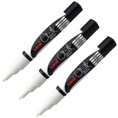 Afbeelding van Faber Castell UNI ball 205080 CHALK PWE 3MS raam en krijtmarker, 3 witte krijtmarkers, ronde punt 0,9 1,3 mm