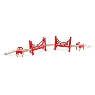 Afbeelding van Hape Speelgoed, dubbele brug, rood, voor houten treinbaan, speelgoed kinderen vanaf 3 jaar, compatibel met traditionele merken treinspel van hout