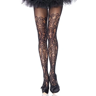 Afbeelding van Plus Size Visnet panty met bloemmotief