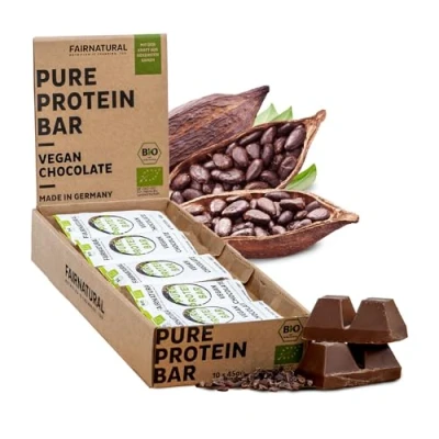 Afbeelding van Biologische veganistische en plantaardige chocoladereep [uit Duitsland] zonder soja, toegevoegde suiker of wei met gekiemde zaden hoogwaardige eiwitrepen (10 x 45 g)