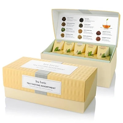 Afbeelding van Tea Forte Thee Proeverij Assortiment Presentatie Box Sampler Verschillende 20 Piramide Theezakjes om te zetten Zwarte Thee, Witte Groene Kruidenthee