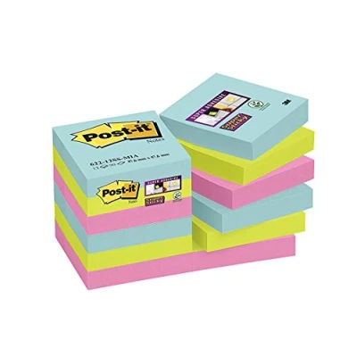 Afbeelding van Post it Super Sticky notes Cosmic, 90 vel, ft 47,6 x mm, pak van 12 blokken memoblok