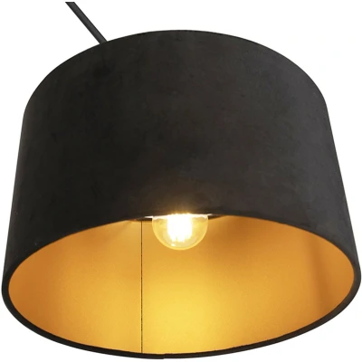 Afbeelding van QAZQA Hanglamp zwart met velours kap goud 35 cm Blitz