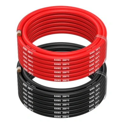 Afbeelding van MMOBIEL Elektrische kabel, 8 AWG, gauge (8,37 mm²), vertind koperen 2 afzonderlijke draden, rood en zwart, elk 5 m, voor koelkasten, airconditioners, autobatterijen, lasbatterijen