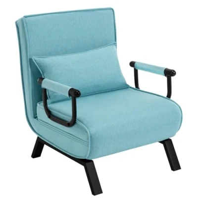 Afbeelding van WOLTU 3 in 1 slaapstoel met bedfunctie, klapstoel verstelbare rugleuning, afneembaar kussen, logeerbed, frame van metaal en linnen, belastbaar tot 150 kg, blauw
