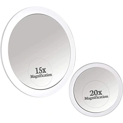 Afbeelding van 20X &amp; 15X Vergrootspiegel Spiegel make up Mirror Combo Set met 3 Stick On Zuignappen voor en pincet Wenkbrauwen Extreem Sterke X20 Zoom 15cm Kleine 10cm Diameter