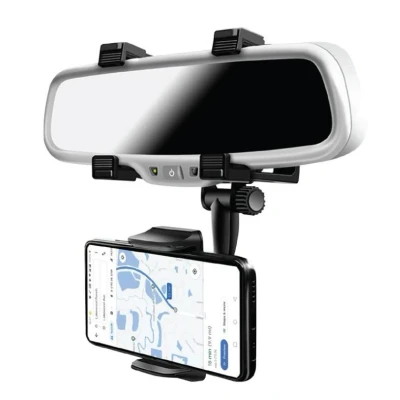 Afbeelding van AMiO Telefoonhouder voor Achteruitkijkspiegel Auto Verstelbaar Zwart