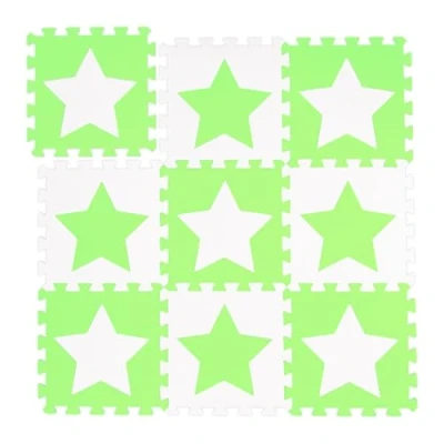 Afbeelding van Relaxdays speelmat foam sterren puzzelmat kinderen speelkleed vloermat eva schuim wit groen