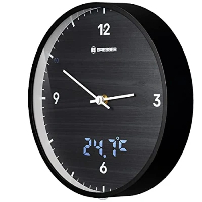 Afbeelding van Bresser MyTime Wandklok Zwart Met LED secondenwijzer en Temperatuurweergave 24Ø Stil Uurwerk