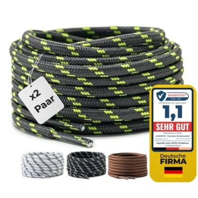 Afbeelding van LaceHype 2 paar ronde veters, diameter van 4,5 mm, voor laarzen, werkschoenen, outdoor en sportschoenen, reserveveters polyester, scheurvaste donkergrijs/groen, 150 cm