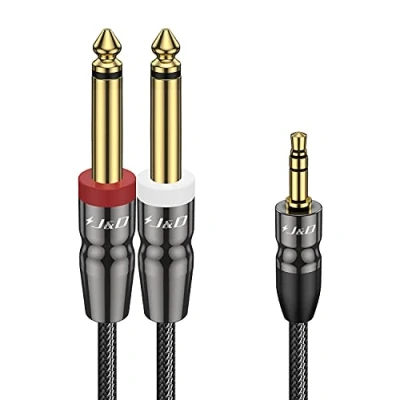 Afbeelding van J&amp;D 3,5 mm stereo Y splitter kabel naar dual 1/4 inch, 1/8 inch TRS mannelijk 2 x 6,35 mono mannelijke voor telefoon/versterker/mixer, audio recorder 0,9 m