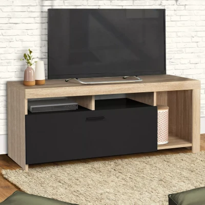 Image de Meuble TV MALO bois et placard noir 110 cm