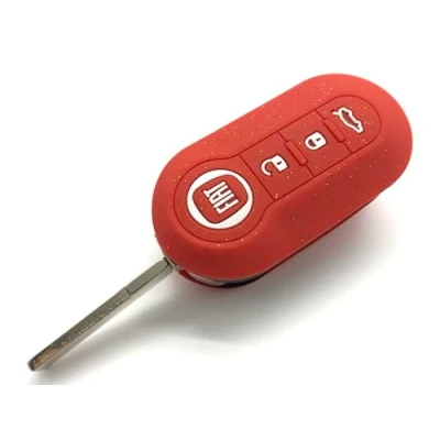 Afbeelding van Generic Nordecco Siliconen sleutelhoes met pailletten voor Fiat 500C 500 500L Abarth Grande Punto Brava Panda Stilo Linea 3 knoppen (rood glitter)