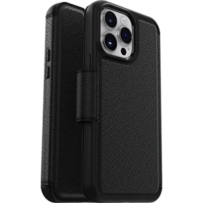 Image de OtterBox Strada Series Étui à rabat pour téléphone portable compatibilité avec MagSafe cuir, loquet métallique, polycarbonate ombre Apple iPhone 14 Pro Max