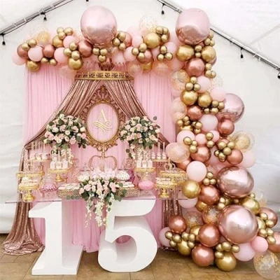 Afbeelding van DUGEHO Ballonnenboogset, 125 stuks, roségoud, ballonnen, verjaardag, slinger, helium, latex, ballon van metaal, decoratie voor feest, bruiloft, avond, doop