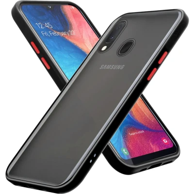 Afbeelding van Cadorabo Hoesje geschikt voor Samsung Galaxy A10e / A20e in Mat Zwart Rode Knopen Hybride beschermhoes met TPU siliconen Case Cover binnenkant en matte plastic achterkant