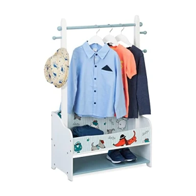 Afbeelding van Relaxdays kledingrek kinderen staande kinderkapstok met vakken garderobe kinderkamer