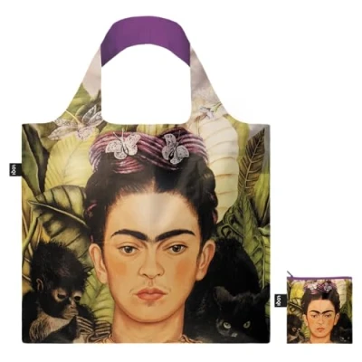 Afbeelding van LOQI Frida Kahlo gerecycleerde tas voor zelfportret met lieveheersbeestje en Thorn knoop, meerkleurig, M, gerecyclede strik,
