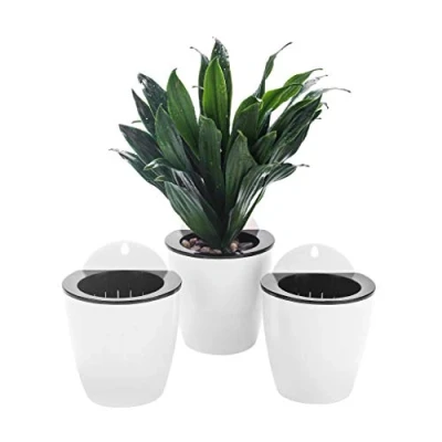 Afbeelding van ORIMERC Set van 3 hangende plantenbakken met automatische irrigatie, tuinraam, verticaal, montage, keukenkruiden, balkon, leuning, rek, hek, slaapkamer, rooster (3 x klein)
