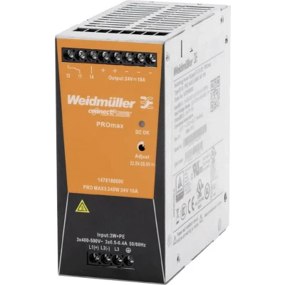 Afbeelding van Weidmüller PRO MAX3 240W 24V 10A DIN rail netvoeding 12 V/DC 10 A 240 W Inhoud: 1 stuk(s)