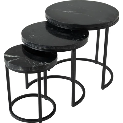Afbeelding van Kick salontafel Marble set van 3 rond Zwart