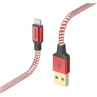 Afbeelding van Hama Oplaadkabel Reflective Usb A Lightning 1,5 M Nylon Rood