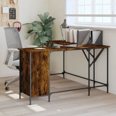 Afbeelding van Bureau 141x141x75 cm bewerkt hout gerookt eikenkleurig