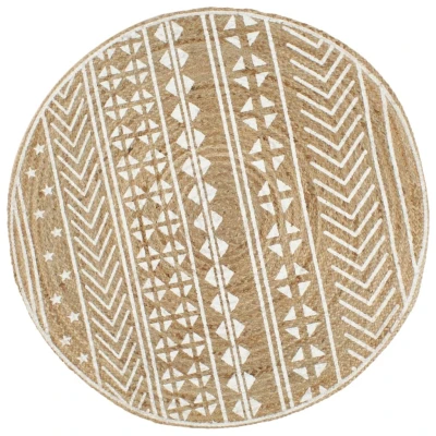 Afbeelding van Vloerkleed handgemaakt met witte print 90 cm jute