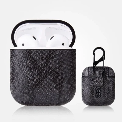 Afbeelding van AirPods 1/2 hoesje PU Leer Slangenleer Grijs Bescherming voor uw