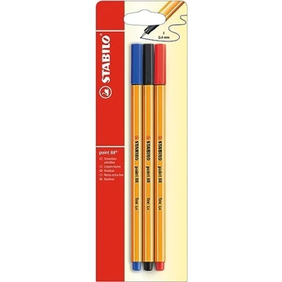 Afbeelding van Fineliner STABILO point 88/3 fijn assorti blister à 3 stuks