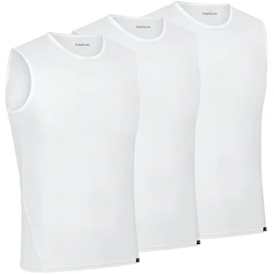 Afbeelding van GripGrab Ultralight 3PACK Mesh Mouwloos Base Layer Zomer Fiets Ondershirt Polygiene Zweethemd Wit Heren Maat M