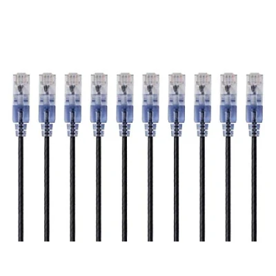 Afbeelding van Monoprice Set van 10 SlimRun Cat6A 115157 Ethernet patchkabel blanke koperen kabel RJ45 UTP zuiver 10G 30AWG 1,5m zwart