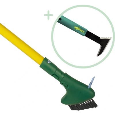 Afbeelding van GardiREX Weed Brush, Stalen Onkruidborstel met Voegenkrabber 2 Delige set Onkruidkrabber 140cm steel Voegborstel Onkruidmes