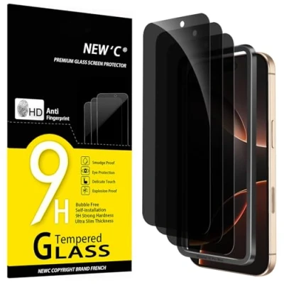 Afbeelding van NEW&#039;C 3 stuks iPhone 16 Pro Max (6,9 inch) displaybeschermfolie van gehard glas, verbeterde 28 graden privacyhoek, inclusief eenvoudig installatiegereedschap