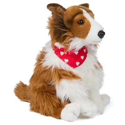 Afbeelding van Uni Toys Langharige Collie met sjaal (hartjes) 27 cm (hoogte) Hond pluche, Knuffeldier