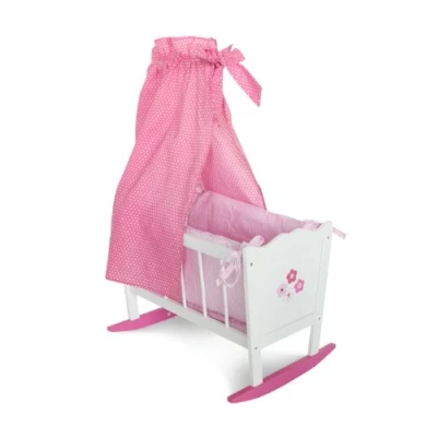 Afbeelding van Bayer Chic 2000 Poppenwieg, poppenbed, poppenmeubels, poppenaccessoires, Fiori, wit, roze, 37 x 50 78 cm