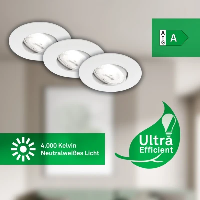 Afbeelding van Briloner Kulana A Set van 3 LED inbouwspots 7989036 EEK 50.000h licht Zwenkbaar Plat 9 x 2,4 cm Wit