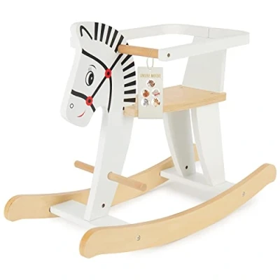 Afbeelding van Bieco Zebra hobbelpaard 68 x 26,5 48 cm van hout vanaf 1 jaar baby spelletjes voor buiten kinderen schommeldier speelgoed