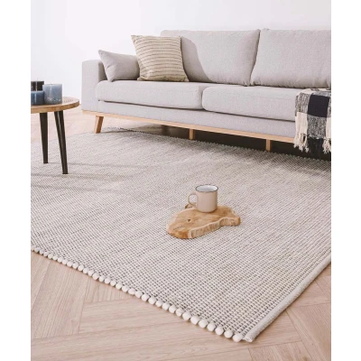 Afbeelding van Wollen Vloerkleed Lett Wit 60x120 Cm
