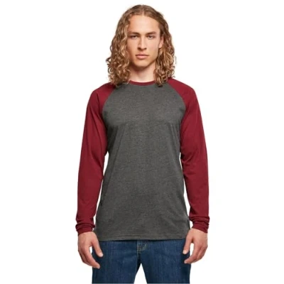 Afbeelding van Build Your Brand Contrast Raglan T shirt met lange mouwen voor heren, Kolen/kersen