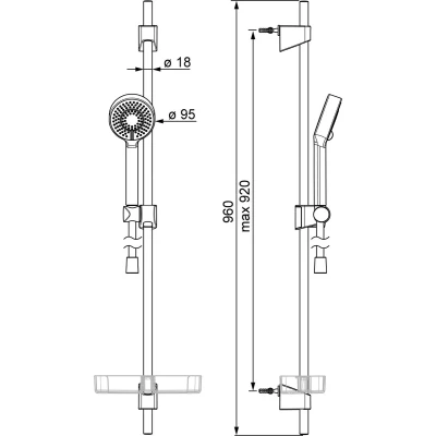 Afbeelding van Hansa Hansabasicjet glijstangset compleet met handdouche 3 zeepschaal 92cm doucheslang 175cm chroom