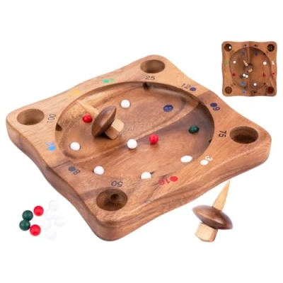 Afbeelding van Engelhart 350490 Zipline wiel van hout kansspel speelbord tol 10 ballen ecologisch spel 2 spelers en meer vanaf 6 jaar