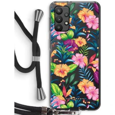 Afbeelding van Case Company® hoesje met Koord geschikt voor Samsung Galaxy A32 4G Tropisch 2 Telefoonhoesje Zwart Bescherming aan alle Kanten en Over de Schermrand