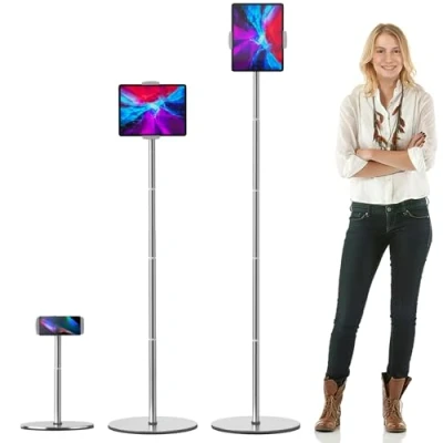 Afbeelding van nediea In hoogte verstelbare vloertabletstandaard met metalen stang voor iPad, 360 graden draaibaar, tablethouder iPad/iPad Pro/voor iPhone/Samsung/Kindle of apparaten van 4,7 tot