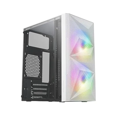 Afbeelding van Mars Gaming MC ME wit, compacte microATX, zijvenster van gehard glas, geometrisch frontdesign, 2 x FRGB 120 mm ventilator