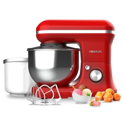 Image de Cecotec Batteur Mélangeur Cecomixer Merengue 5L 1200 Ice Cream Rouge. W, Bol en Acier Inoxydable de 5 L et Accessoires pour Battre Pétrir, Comprend une Fonction Faire la Glace