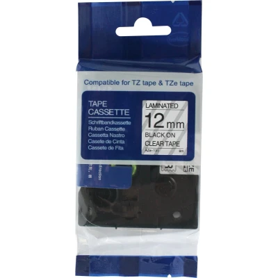 Afbeelding van Rillprint Compatible Tze Tape Voor Brother 131, 12 Mm, Zwart Op Transparant Etiket