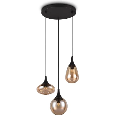 Afbeelding van TRIO LUMINA Hanglamp Zwart mat excl. 3x E14 10W Aanpasbaar in hoogte Amber glas