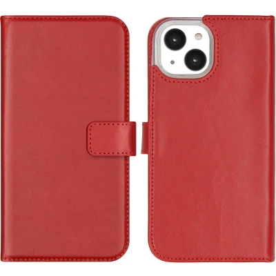 Afbeelding van Selencia Hoesje Geschikt voor iPhone 14 Met Pasjeshouder Echt Lederen Bookcase Rood